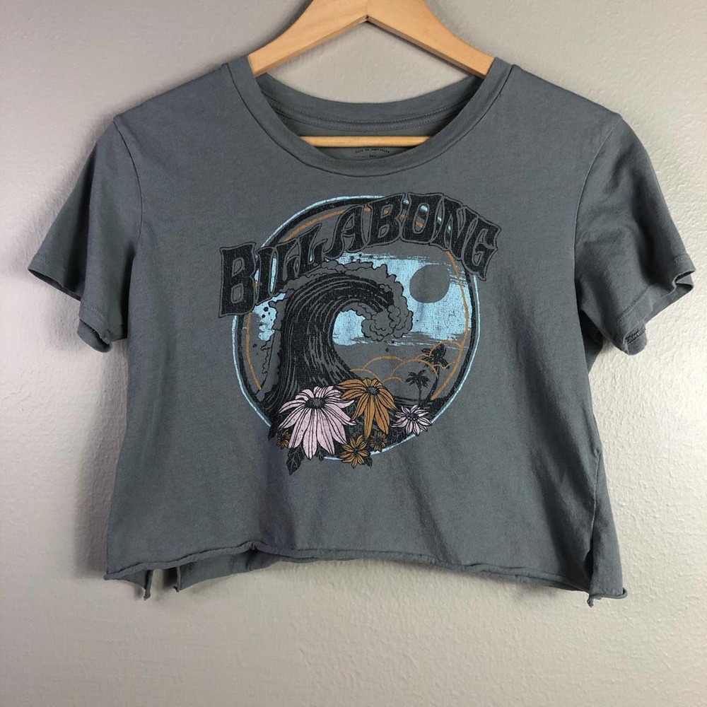 Billabong Crop Top T Shirt Floral Surf Surfing Grey Large